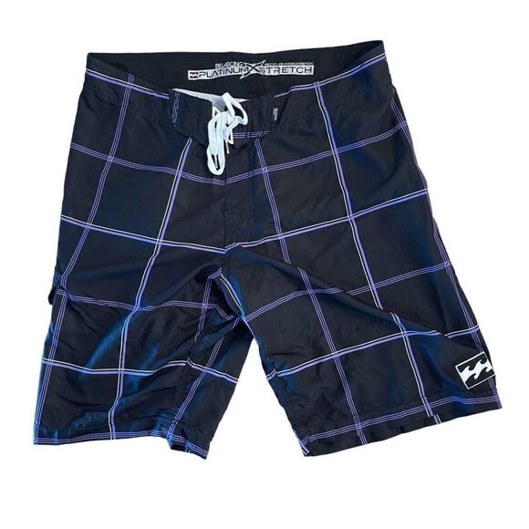 Billabong Mens Recycler Hydrostretch Boardshorts Checkered Purple Black Size 36 - Picture 1 of 8